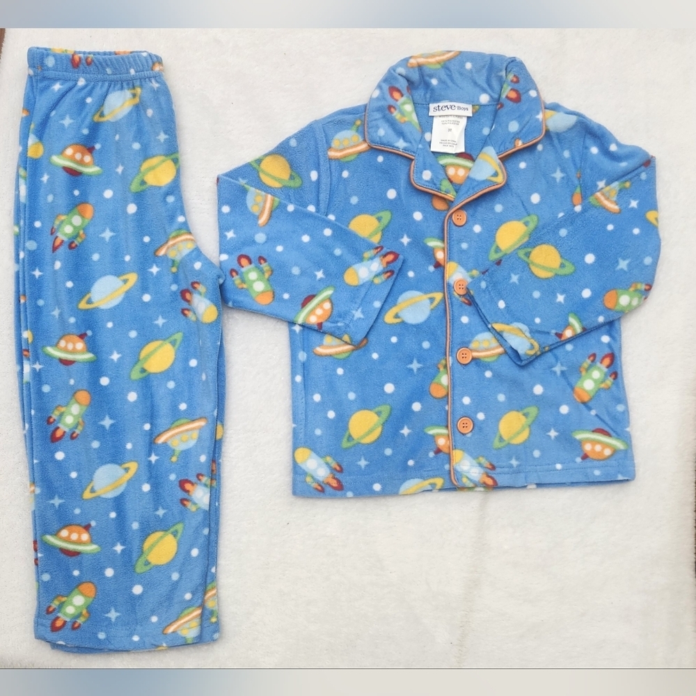 Steve Flame Resistant Intergalactic Adventure Fleece Pajama Set - Blue Size 3T - Picture 7 of 10